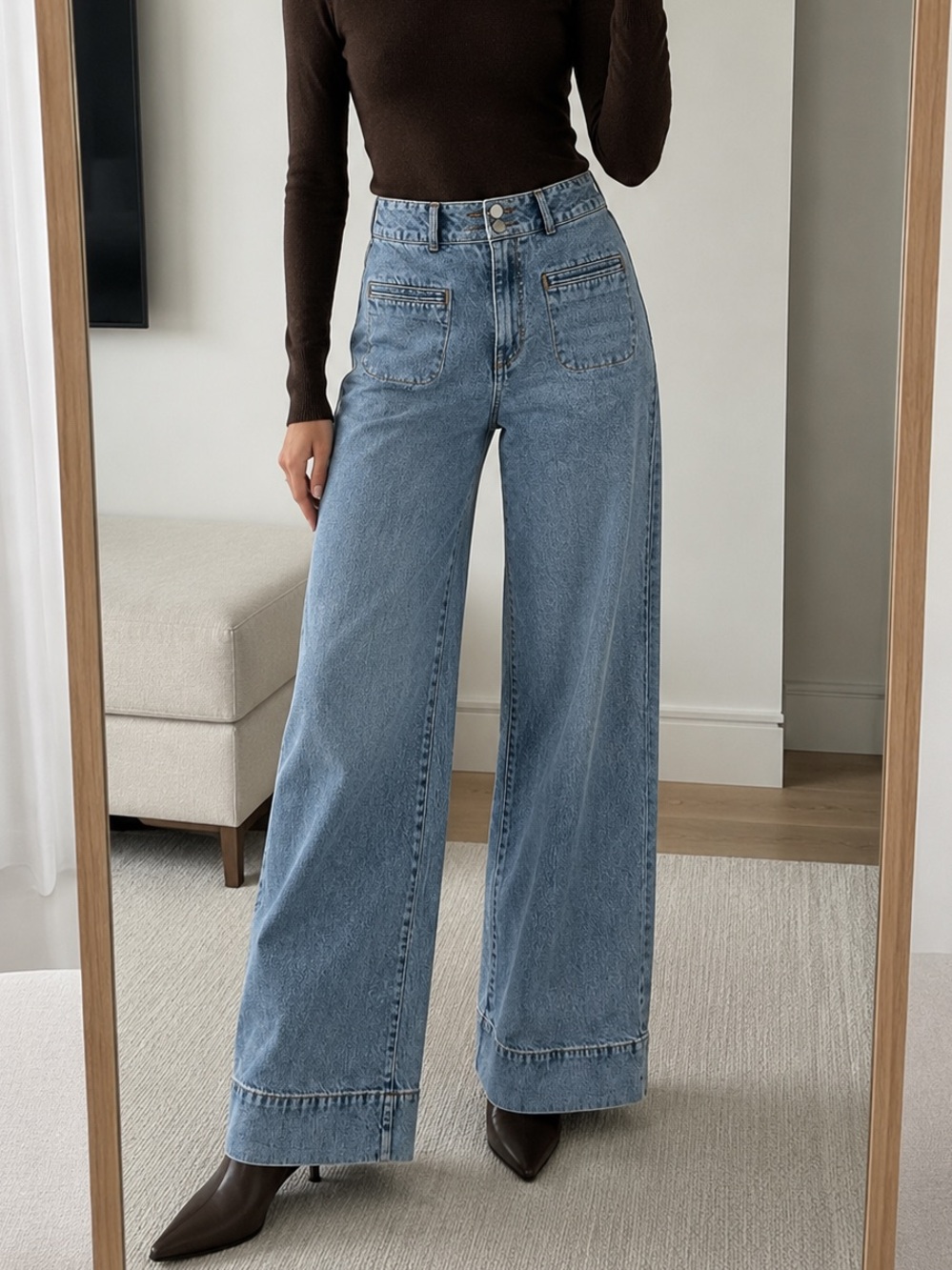 Habitual High Rise Wide Leg Jeans Light Wash Patch Pocket Size 0/25 New